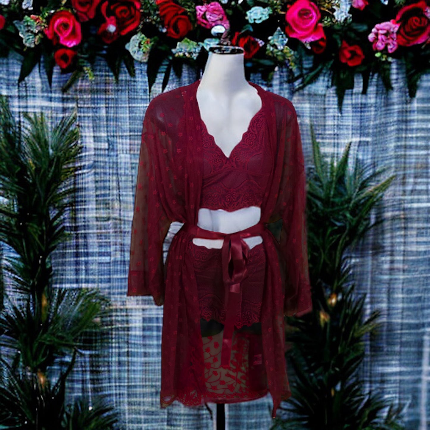 Three Piece Red Lingerie Set