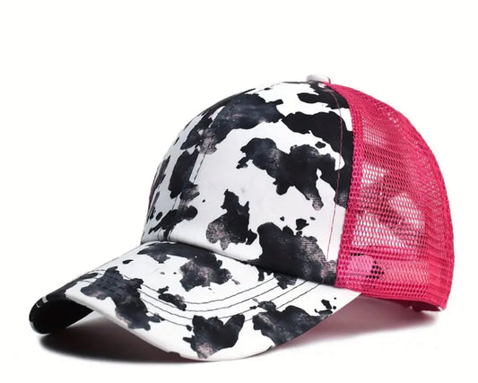 Pony Tail Cow Printed Ball Caps