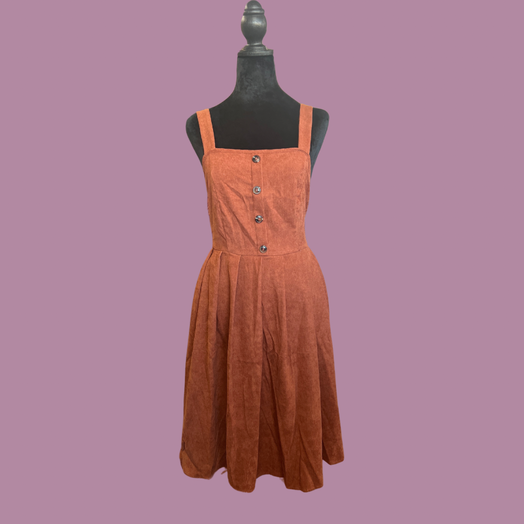 Plus size buttoned corduroy dress