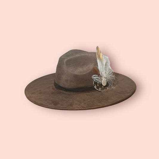 Wide brim western hat with leather detailing