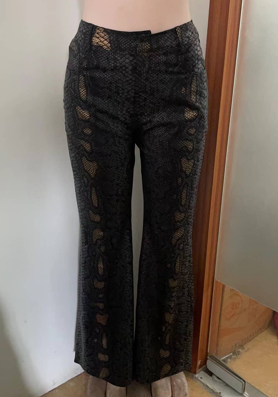 Snake Texture Tight Bell Pants
