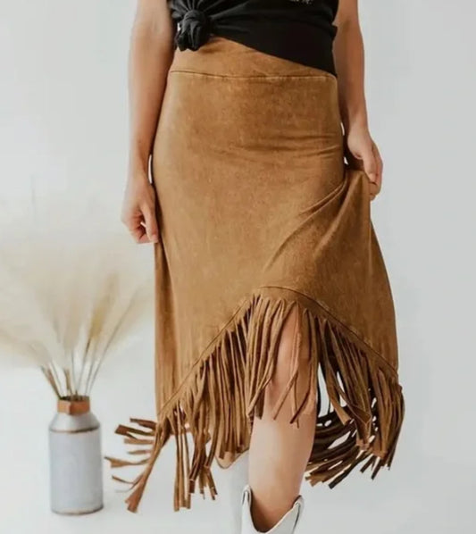 Suede Fringe Skirt