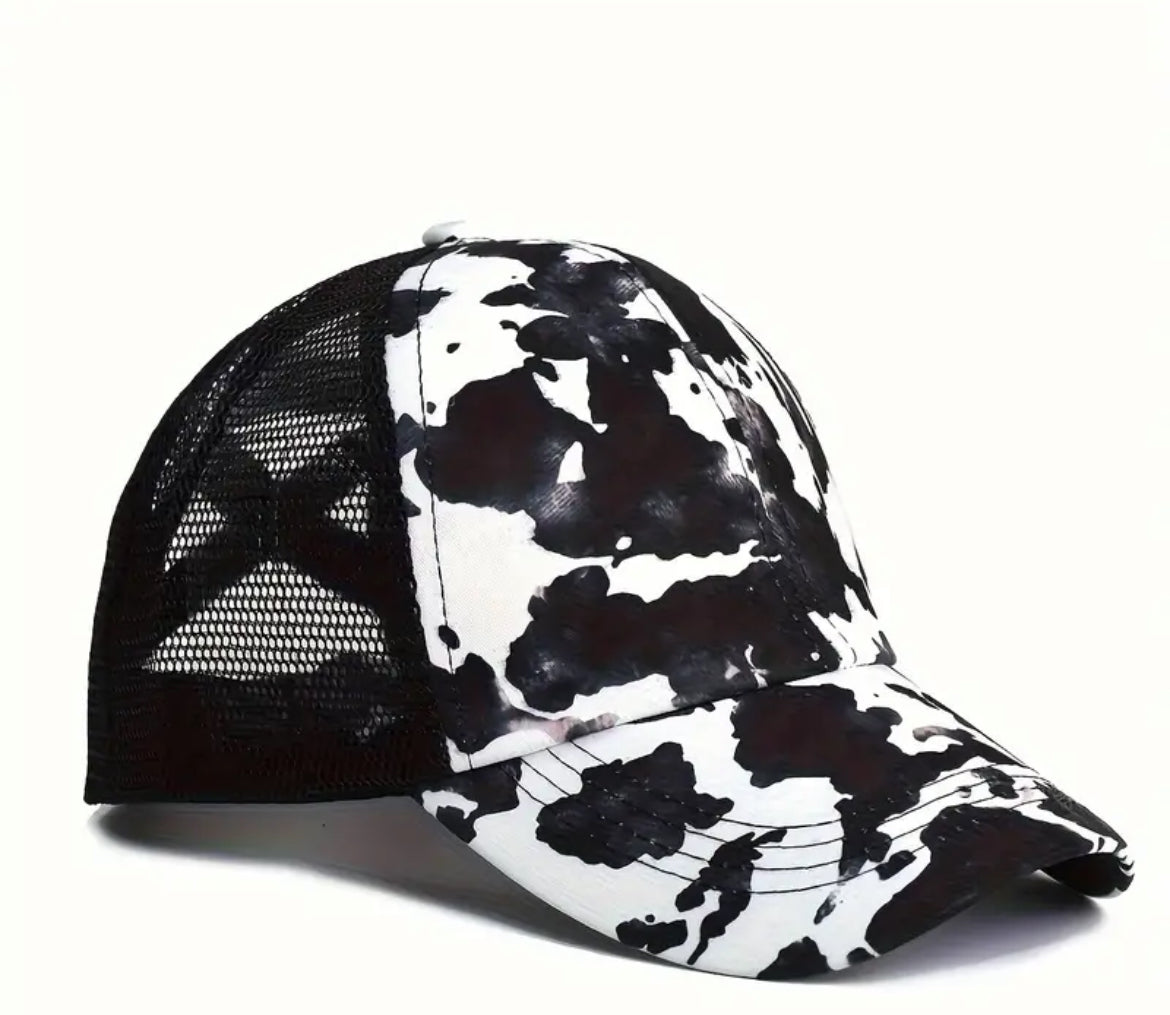 Pony Tail Cow Printed Ball Caps