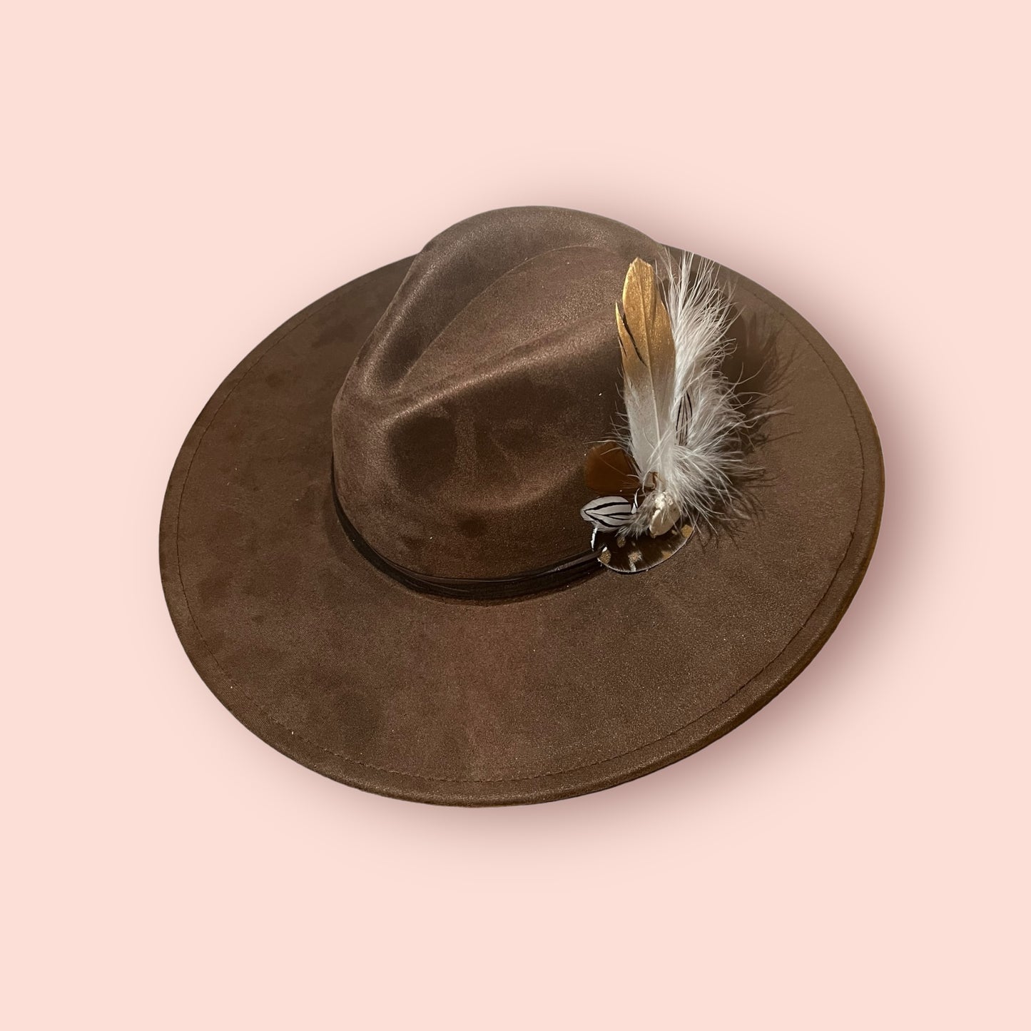 Wide brim western hat with leather detailing