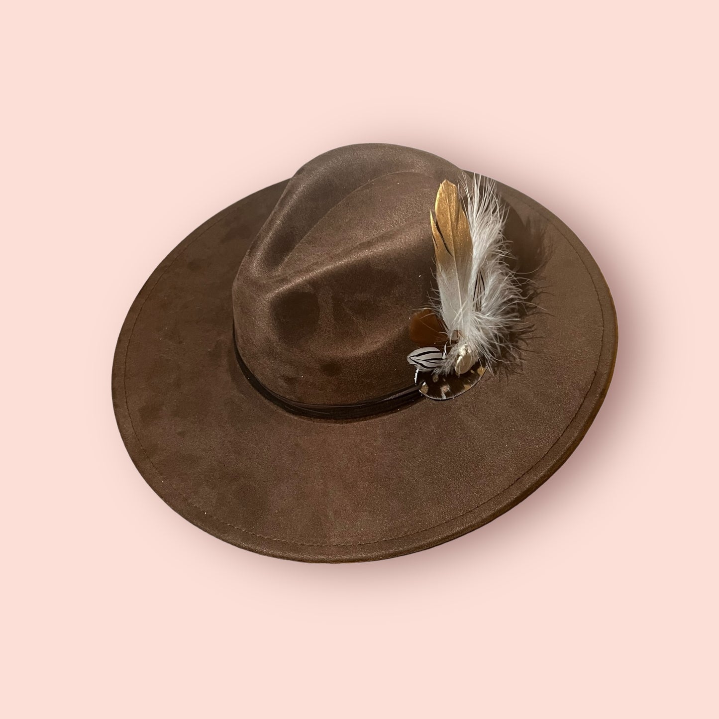 Wide brim western hat with leather detailing